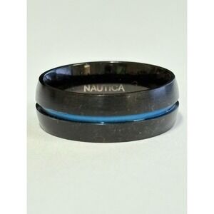 Nautica Band Ring Black W Blue Line, Size 10, Stainless Steel